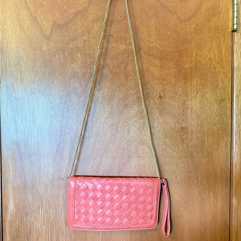 Elegant Coral Woven Crossbody Bag